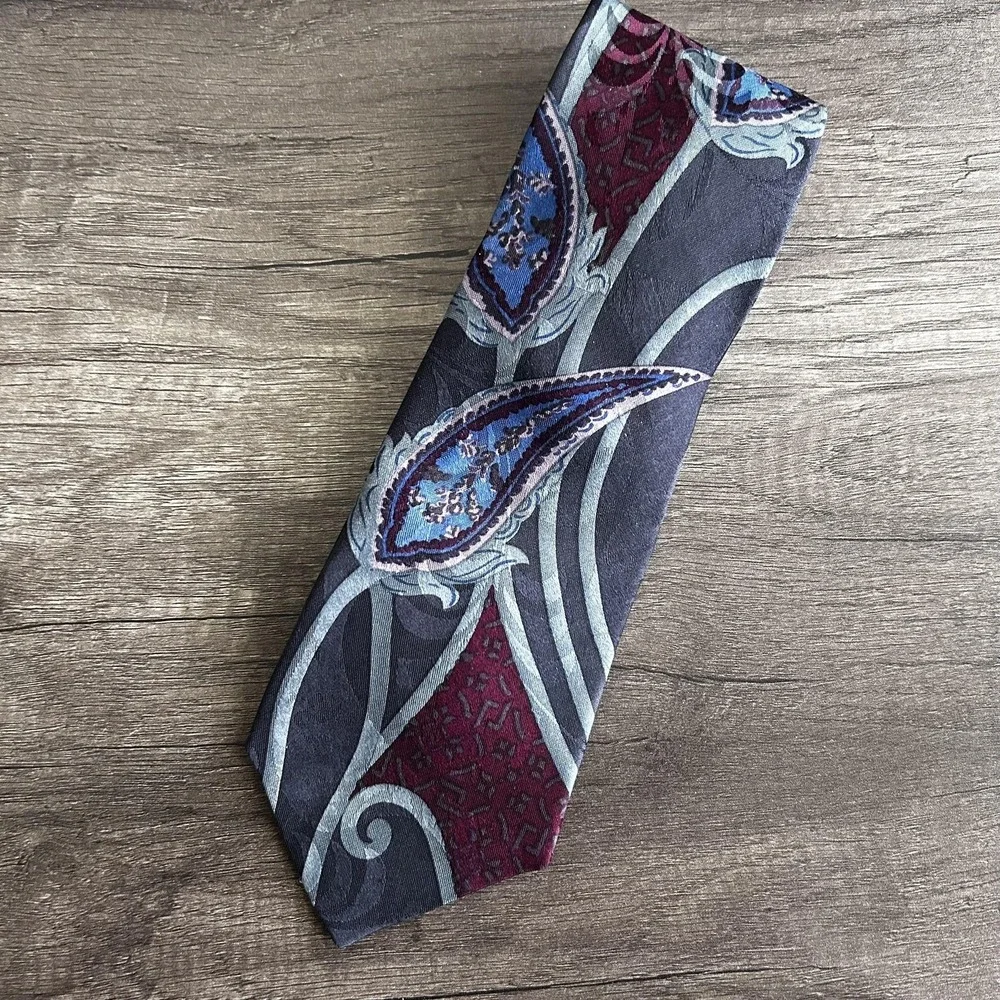 Countess Mara Tie Mens Classic Paisley Silk Navy‎ Blue Red Patterned Necktie 90s